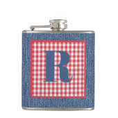 Blue Denim, Red & White Karo, Large Initial 6oz Flachmann (Vorderseite)