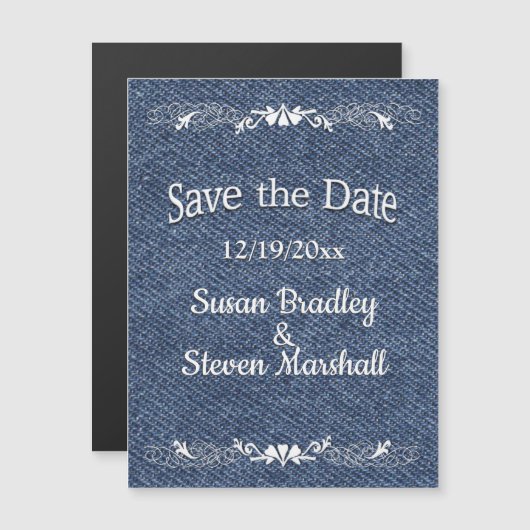 Blue Denim Save the Date Magneteinladung (Vorne/Hinten)