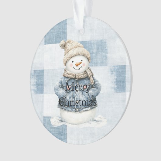 Blue Denim Snowman Christmas Ornament (Vorderseite)