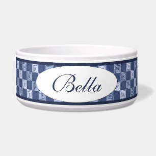 Blue Denim Squares Personalisierte Keramik Dog Bow Napf