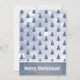 Blue Denim Tree Winter Scene Patchwork Feiertagskarte