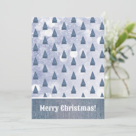 Blue Denim Tree Winter Scene Patchwork Feiertagskarte