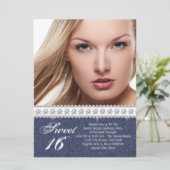 Blue Denim und Diamond 16 . Geburtstag Party Einladung (Stehend Vorderseite)