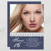 Blue Denim und Diamond 16 . Geburtstag Party Einladung (Vorne/Hinten)
