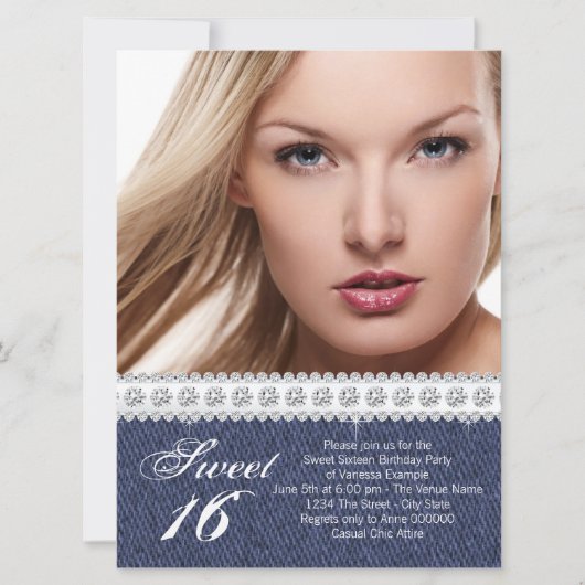 Blue Denim und Diamond 16 . Geburtstag Party Einladung (Vorderseite)