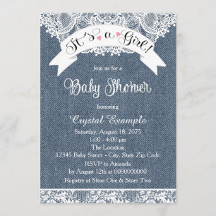 Blue Denim und Spitze Baby Shower Einladung