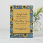 Blue Denim Yellow Floral Uni Trunk Party Einladung (Stehend Vorderseite)