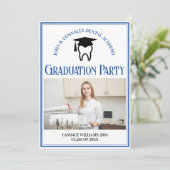Blue Dental School Foto Custom Graduation Party Einladung (Stehend Vorderseite)