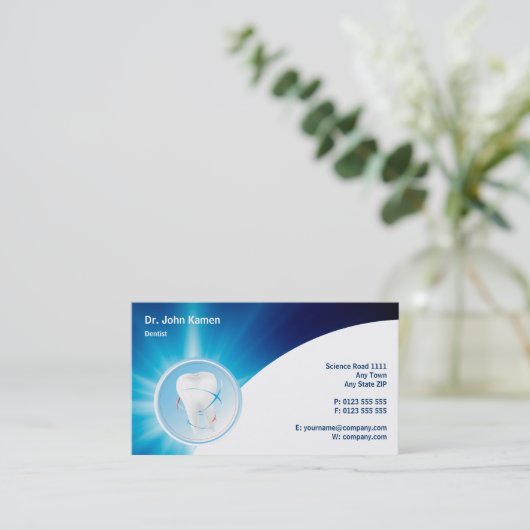 Blue Dental Termin Card | Zahnarzt personalisieren (Stehend Vorderseite)