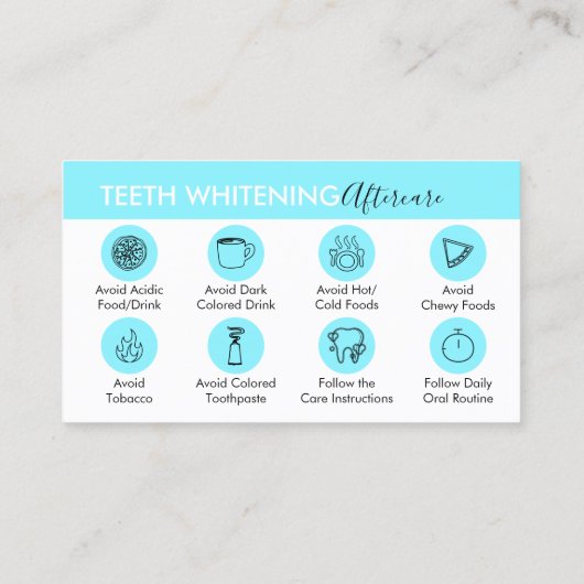 Blue Dentistry Teeth Whitening Aftercare Tipps Visitenkarte (Rückseite)