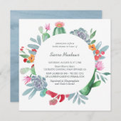 Blue Desert Cactus Blume Wreath Brautparty Einladung (Vorne/Hinten)