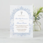  blue design First Holy Communion Einladung (Stehend Vorderseite)