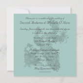 Blue Design Vintag Peacock Hochzeit Einladung (Rückseite)