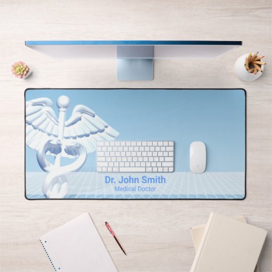 Blue Design White 3D Caduceus Medical Schreibtischunterlage (Büro 1)