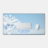 Blue Design White 3D Caduceus Medical Schreibtischunterlage (Tastatur & Maus)