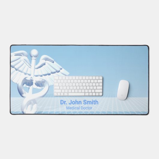 Blue Design White 3D Caduceus Medical Schreibtischunterlage (Tastatur & Maus)