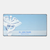 Blue Design White 3D Caduceus Medical Schreibtischunterlage (Vorderseite)
