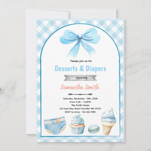 Blue Desserts and Diapers Baby shower Invitation Einladung (Vorderseite)
