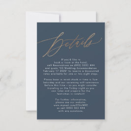 Blue Details Unterkunft Gold Wedding RSVP Karte