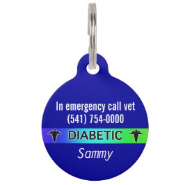 Blue Diabetic Medical Alert Hund Tag Tiermarke