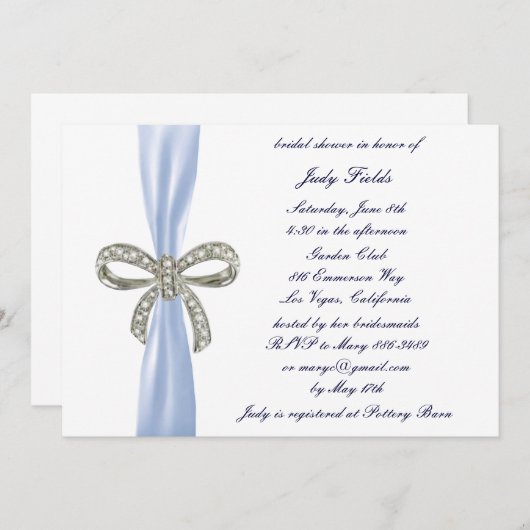 Blue Diamond Bow Bridal Dusche Einladung (Vorne/Hinten)