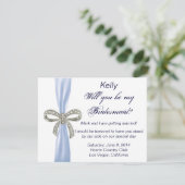Blue Diamond Bow Wedding Bridesmaid Card Einladung (Stehend Vorderseite)
