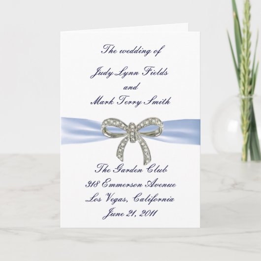 Blue Diamond Bow Wedding Program Card Programm (Vorderseite)