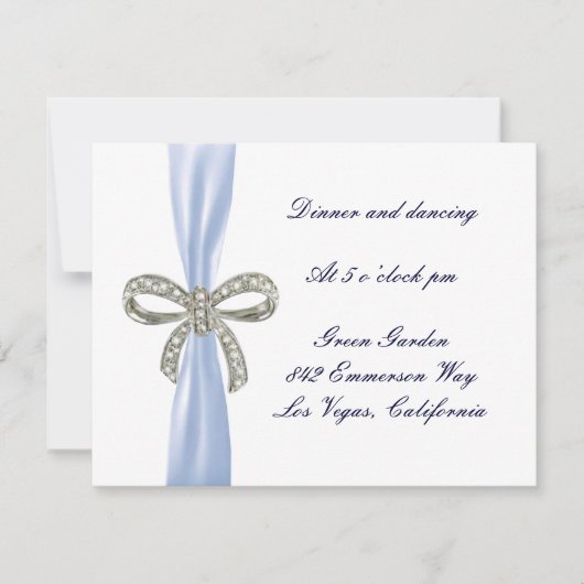 Blue Diamond Bow Wedding Reception Card Einladung (Vorderseite)