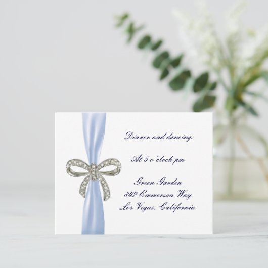 Blue Diamond Bow Wedding Reception Card Einladung (Stehend Vorderseite)