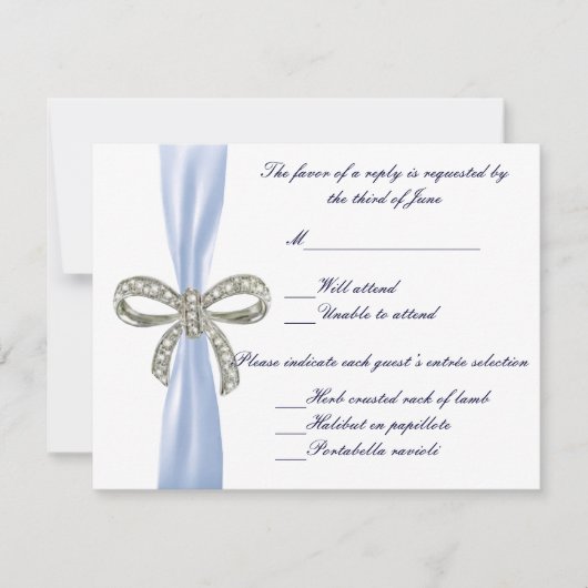 Blue Diamond Bow Wedding Response Card RSVP Karte (Vorderseite)