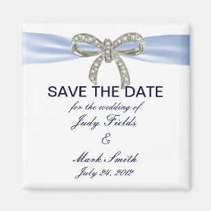 Blue Diamond Bow Wedding Save The Date Magnet