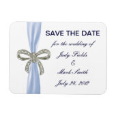 Blue Diamond Bow Wedding Save the Date Magnet (Horizontal)