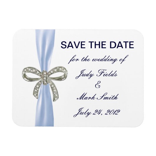 Blue Diamond Bow Wedding Save the Date Magnet (Horizontal)