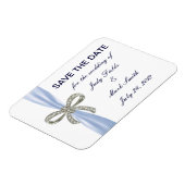 Blue Diamond Bow Wedding Save the Date Magnet (Linke Seite)