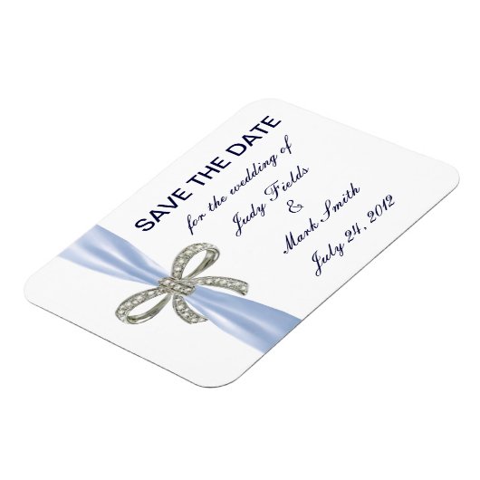 Blue Diamond Bow Wedding Save the Date Magnet (Linke Seite)