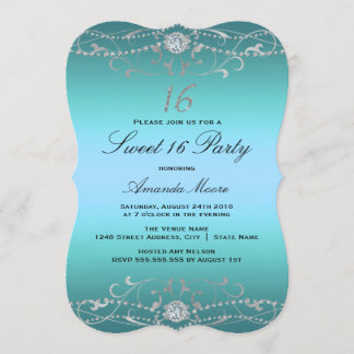 Blue Diamond Damask Sweet 16 Einladung