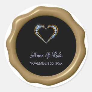 *~* Blue Diamond Heart Wax Siegel Hochzeit Runder Aufkleber
