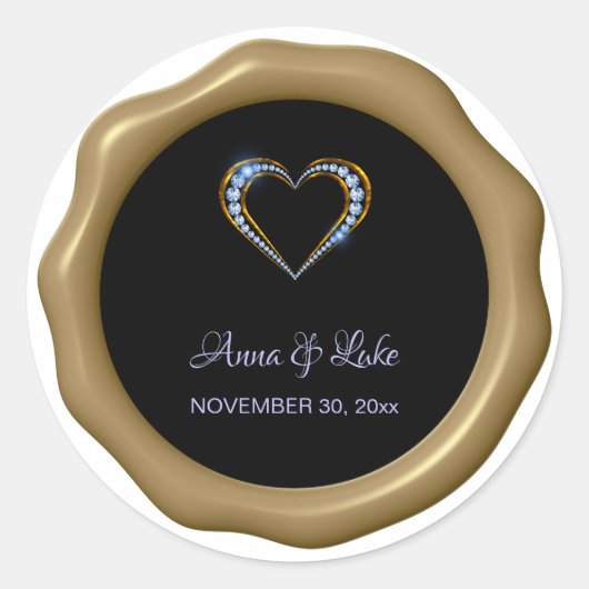 *~* Blue Diamond Heart Wax Siegel Hochzeit Runder Aufkleber (Vorderseite)