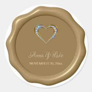 *~* Blue Diamond Heart Wax Siegel Hochzeit Runder Aufkleber