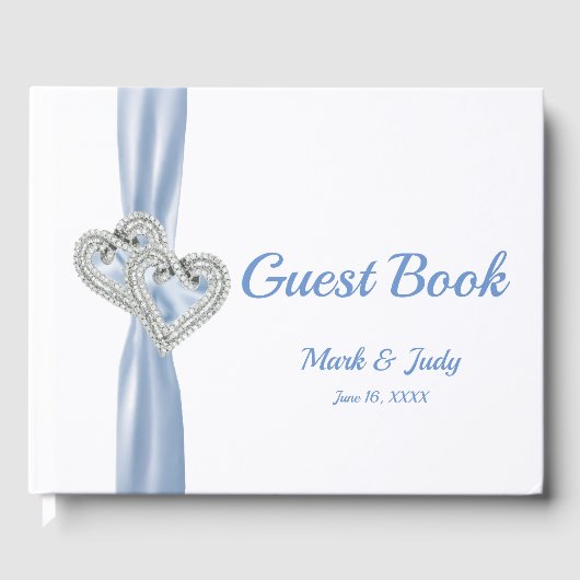 Blue Diamond Hearts Wedding Guestbook Gästebuch (Vorderseite)