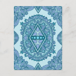 Blue Diamond Mandala Verziert Türkis und Lavende Postkarte