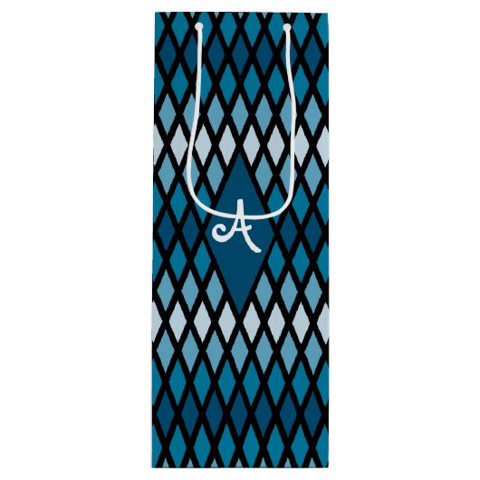 Blue Diamond Ombre Monogram Geschenktüte Für Weinflaschen (Vorderseite)