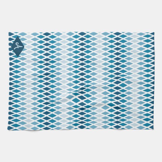 Blue Diamond Ombre Monogram Geschirrtuch (Horizontal)