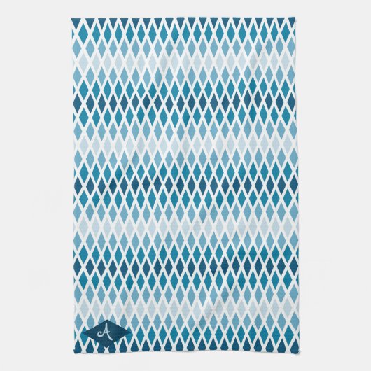 Blue Diamond Ombre Monogram Geschirrtuch (Vertikal)