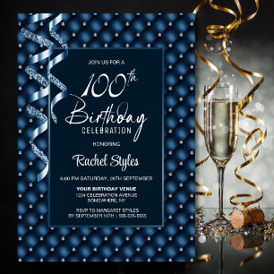 Blue Diamond Pattern 100. Geburtstagsparty Einladung