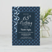 Blue Diamond Pattern 65. Geburtstagsparty Einladung (Stehend Vorderseite)