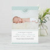 Blue Diamond Pattern Foto Geburtserklärung Ankündigung (Stehend Vorderseite)