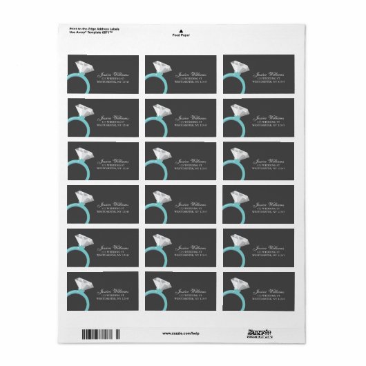 Blue Diamond Ring Brautparty Adressaufkleber (Vorne)