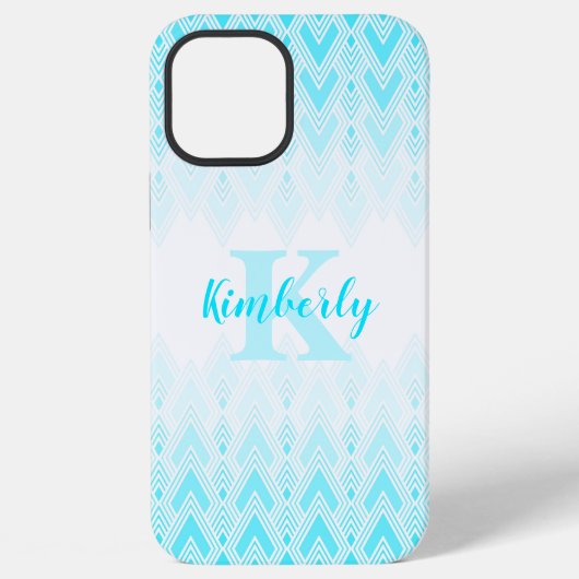 Blue Diamond Shape Case mit Initial & Name iPhone Hülle (Rückseite)