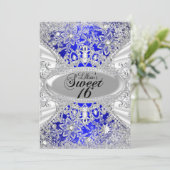 Blue Diamond Snowflake Winter Wonderland Sweet 16 Einladung (Stehend Vorderseite)